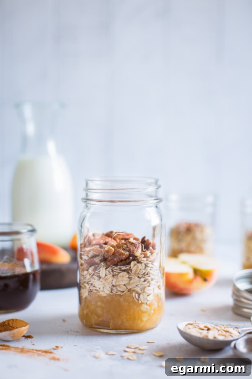 Finished Apple Pie Overnight Oatmeal ready to eat, a healthy gluten-free and vegan breakfast option