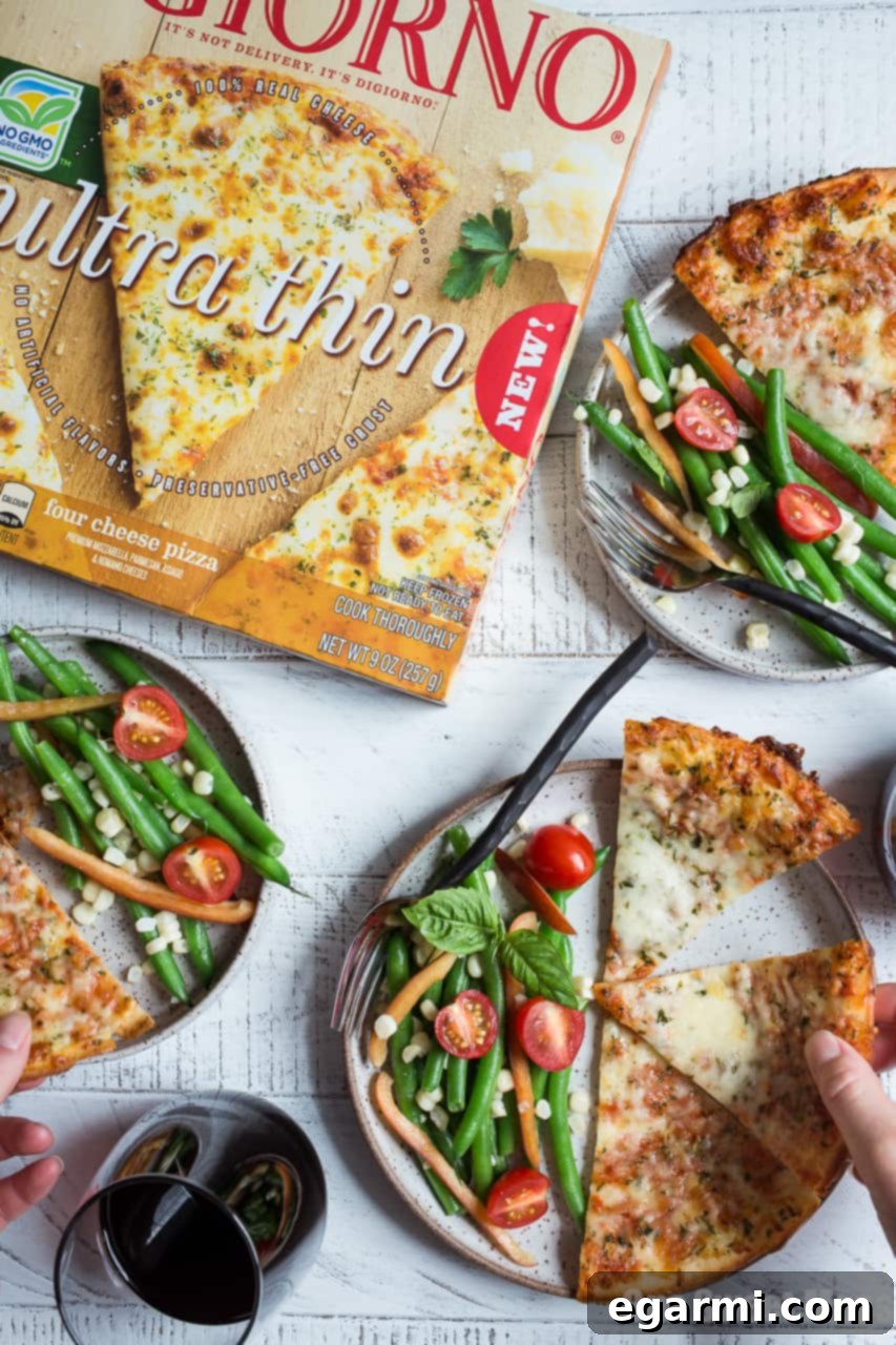 Close-up of DiGiorno Ultra Thin Four Cheese Pizza