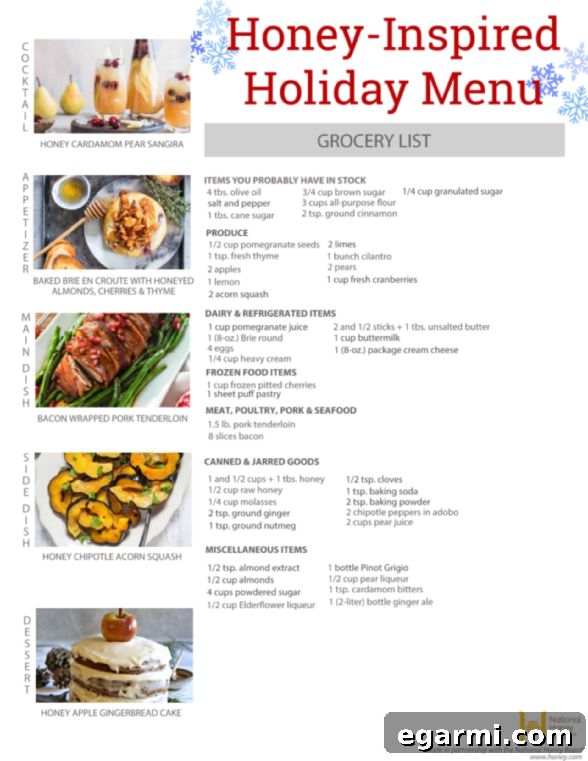 Honeyed Cardamom Pear Sangria 8 Honey-Inspired Holiday Menu + Printable Grocery List