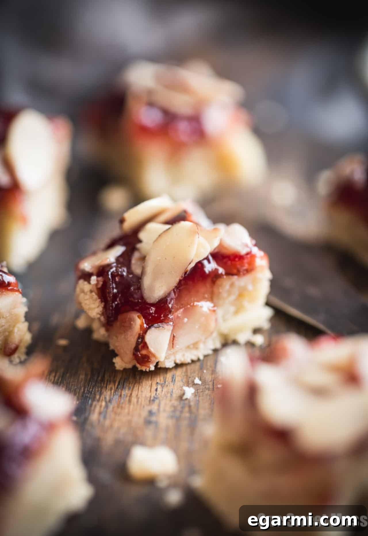 Gluten-Free Cherry Almond Shortbread Bars - Ready to be cut