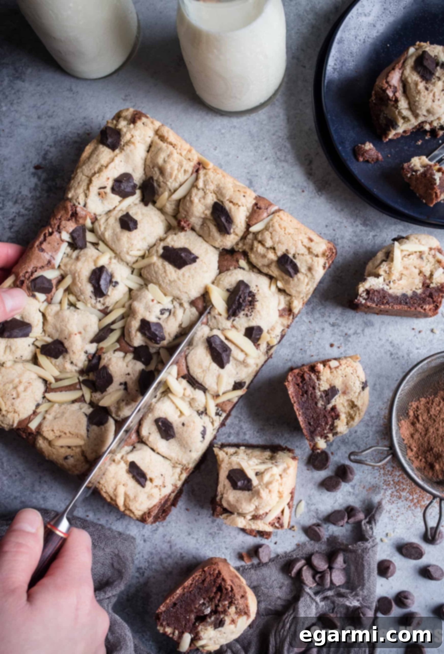 Gluten-Free Chocolate Chip Cookie Brownies - Sliced and Ready