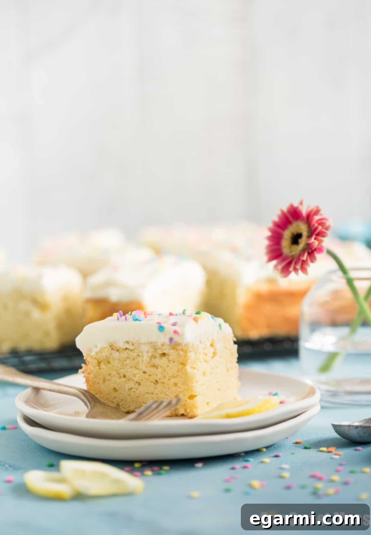 Close-up of the moist interior of the Gluten-Free Lemon Buttermilk Cake