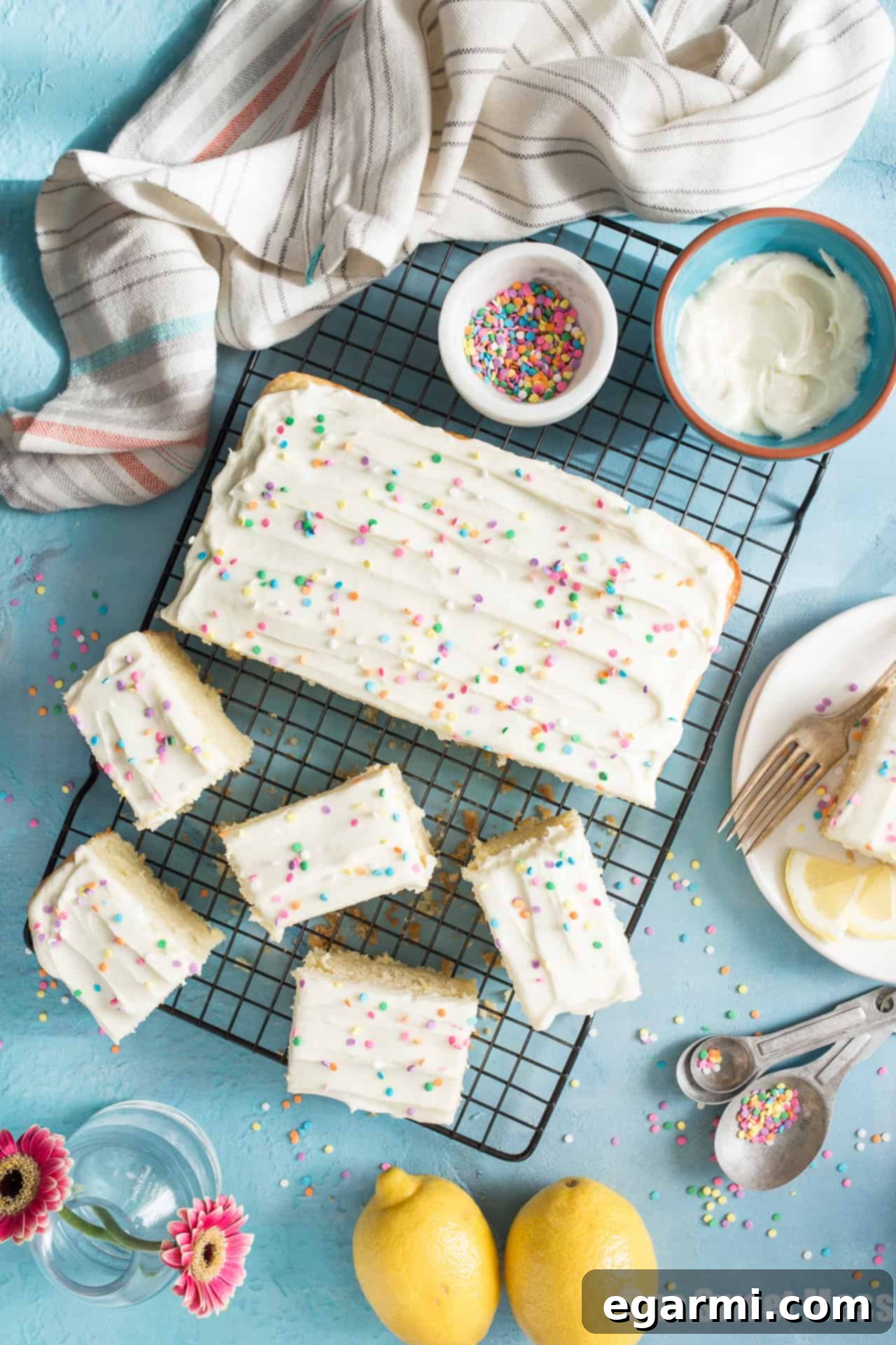 Delicious Gluten-Free Lemon Buttermilk Cake with Cream Cheese Frosting ready to be served
