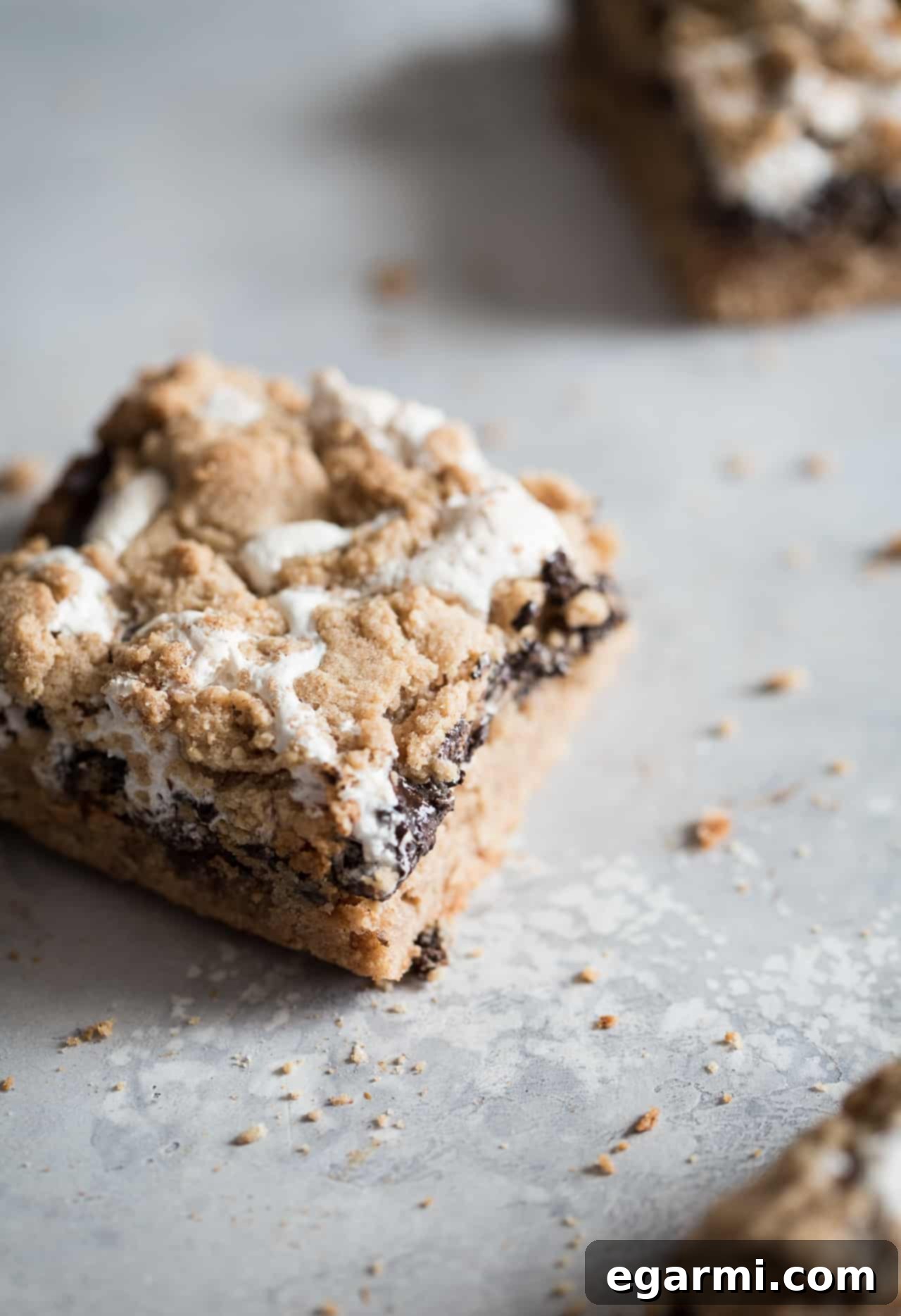 Close-up of Gooey Gluten-Free Peanut Butter S'mores Bars