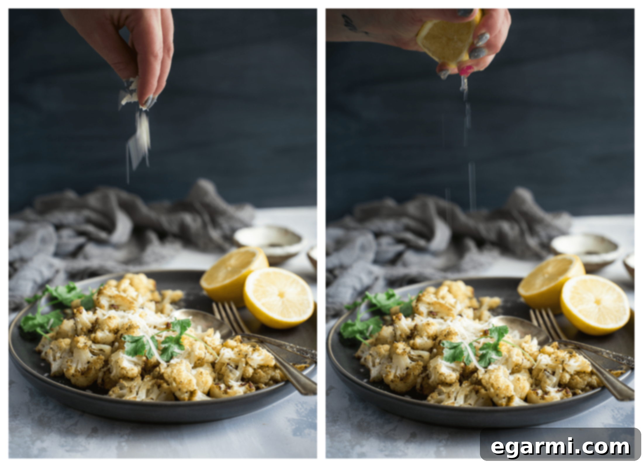 Golden brown roasted cauliflower florets
