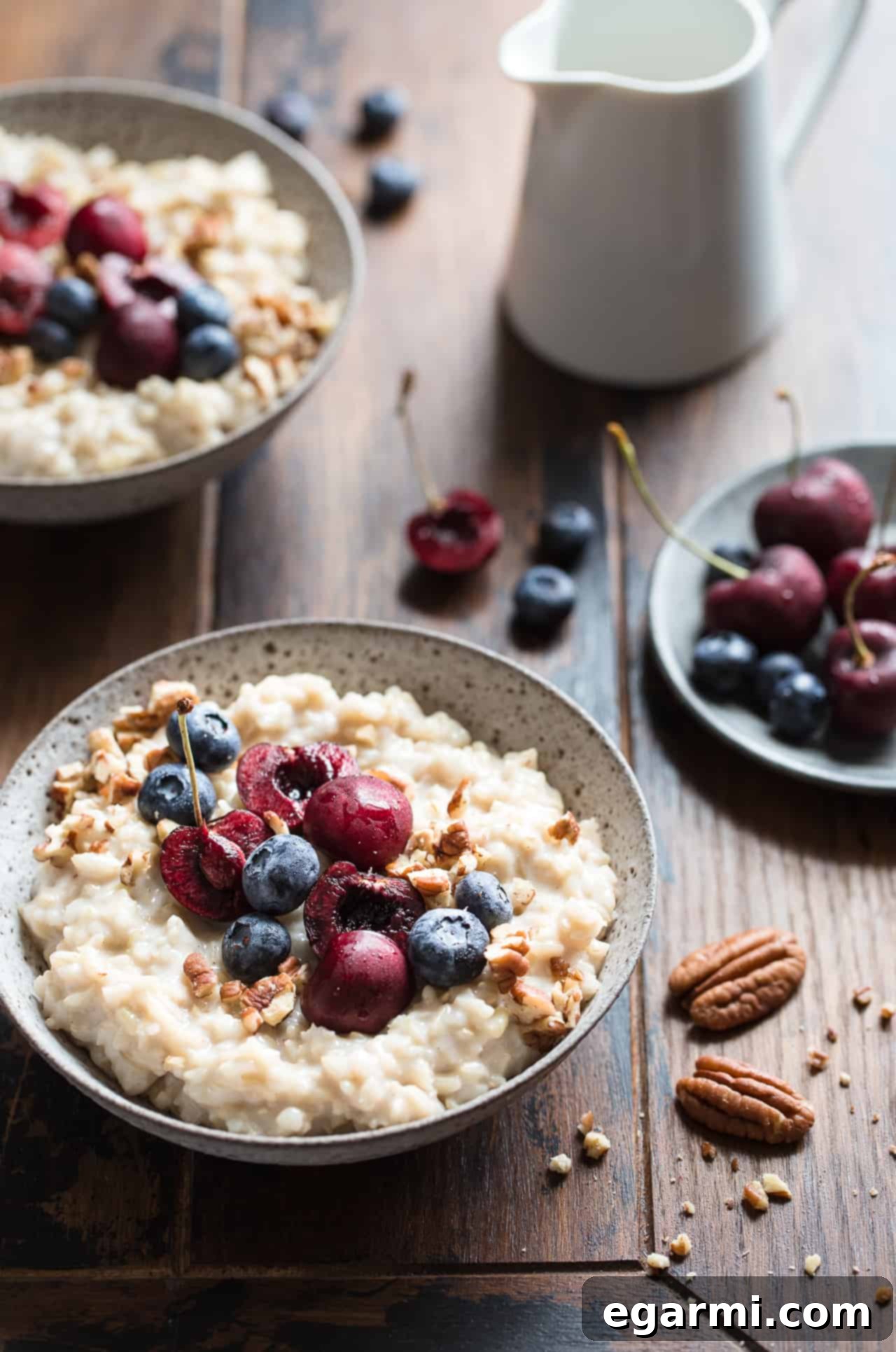 Deliciously creamy Brown Rice Breakfast Pudding, a healthy and naturally sweetened vegan and gluten-free breakfast option