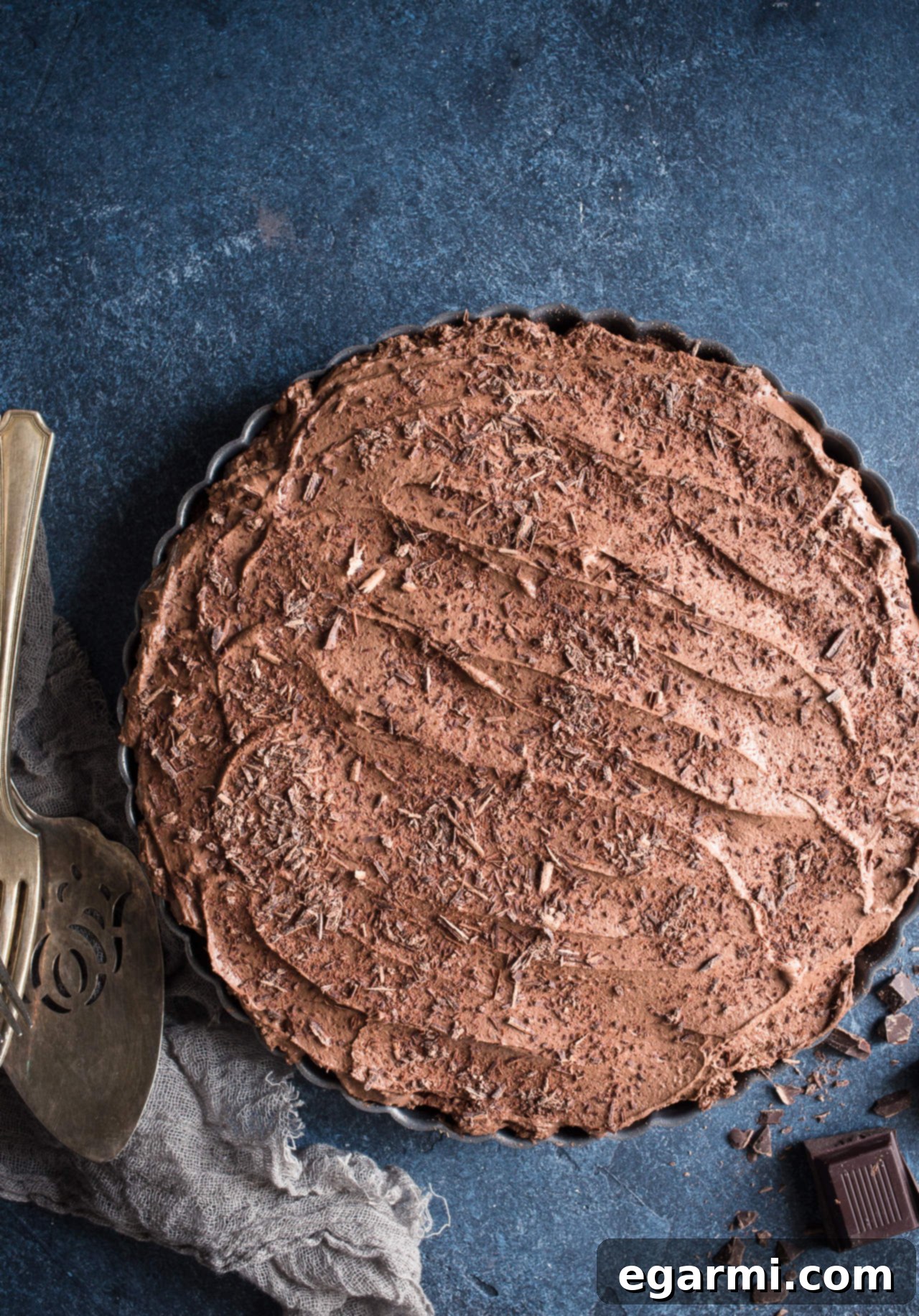 Gluten-Free Chocolate Stout Mousse Tart with Pretzel Peanut Crust - Another close-up of a slice of the tart