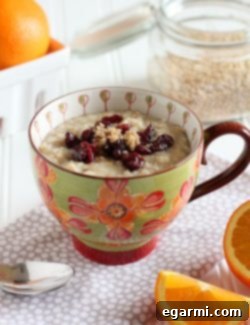 Final plated bowl of creamy Orange Scented Steel Cut Oats, garnished for a delightful breakfast