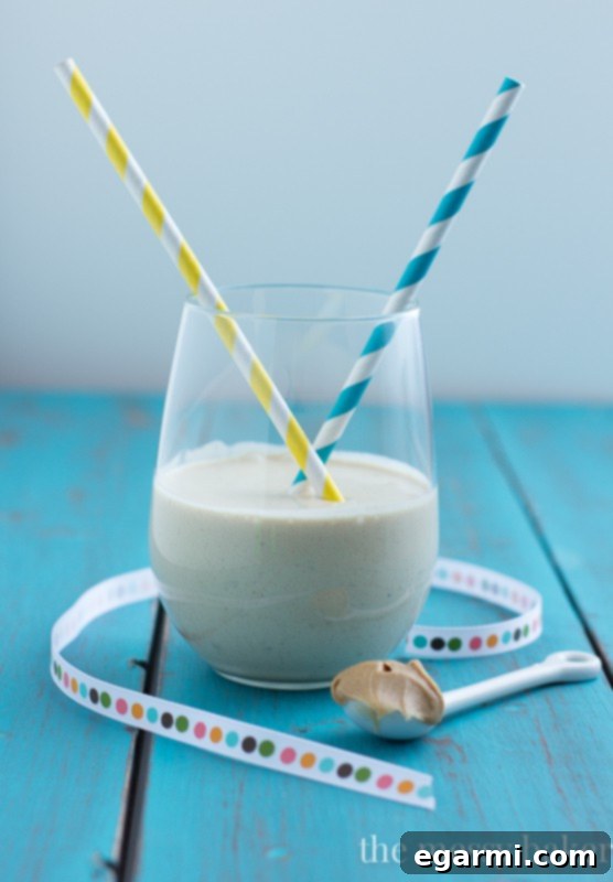 Thick and creamy Peanut Butter Banana Smoothie in a glass