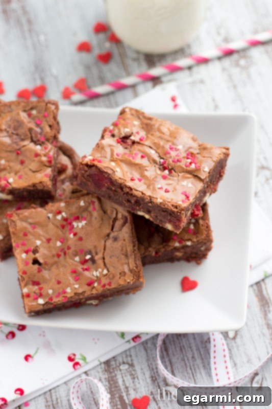 Close-up of a White Chocolate Cherry Brownie