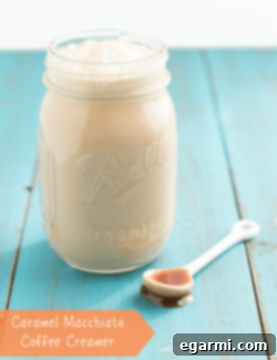 Homemade Caramel Macchiato Coffee Creamer in a Mason Jar ready for use