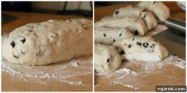 Dividing bagel dough into equal portions