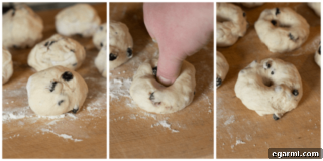 Shaping bagel dough into rings