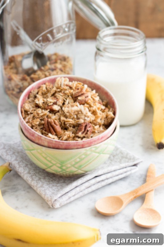 Golden Brown Banana Maple Granola Baking in the Oven