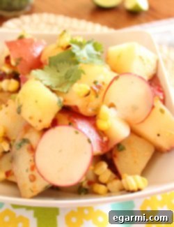 Smoky Grilled Corn and Red Potato Salad 2 Final plated Red Potato and Grilled Corn Salad with Chipotle Lime Vinaigrette.
