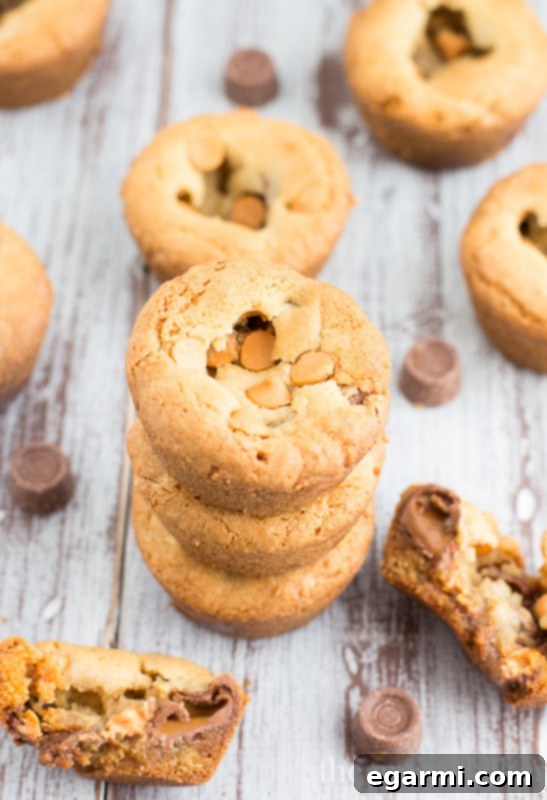 Stack of Butterscotch Chocolate Caramel Cookie Cups, showing their rich and soft texture and inviting warmth