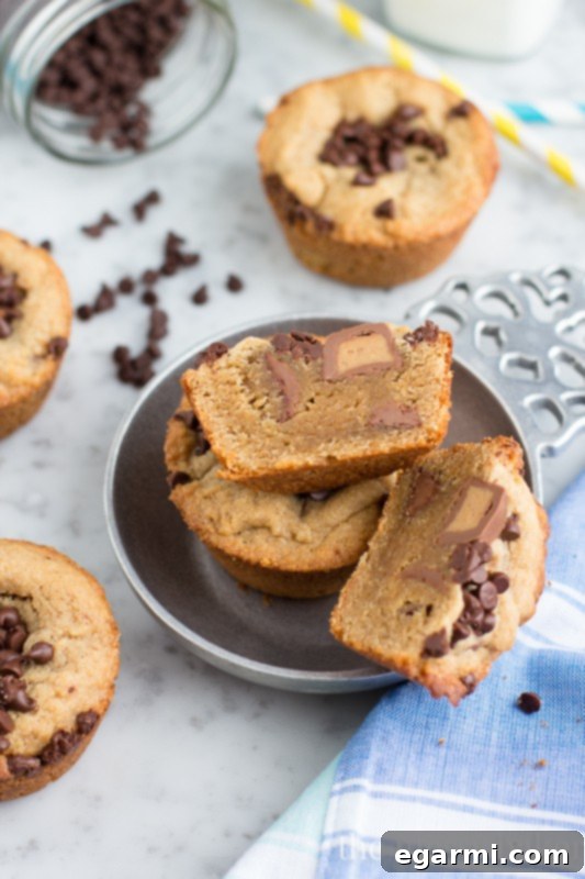 Close-up of Gooey Peanut Butter Reese's Cup Blondies fresh from the oven.