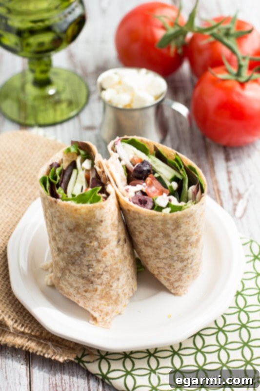 Fresh Greek Salad Wrap - a healthy and portable lunch option