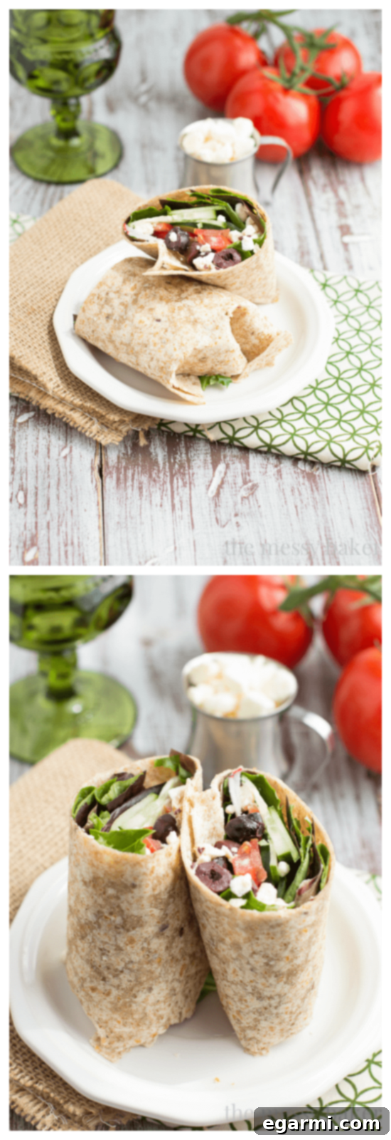 Stacked Greek Salad Wraps, ready to be enjoyed