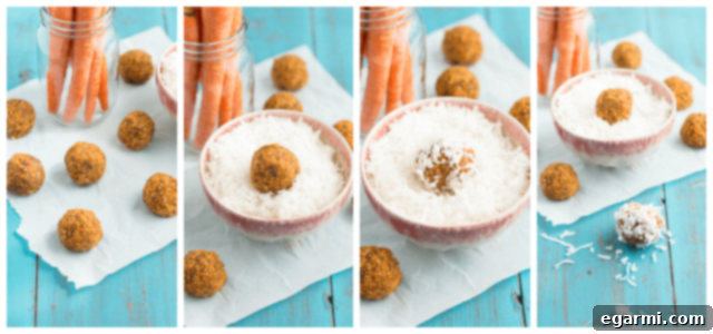 A trio of Carrot Cake Energy Balls on a white surface, demonstrating their perfect snack size.