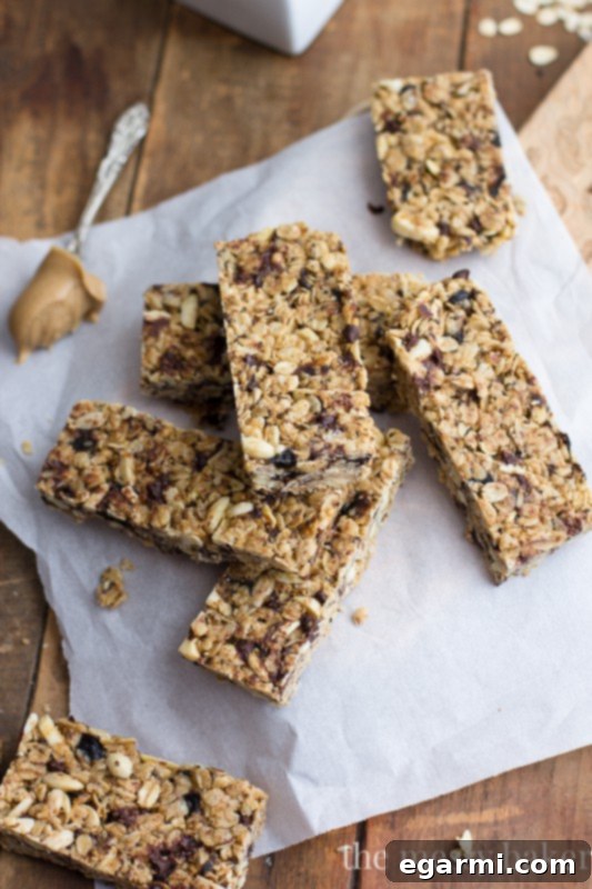 Close-up of Homemade Peanut Butter Granola Bars