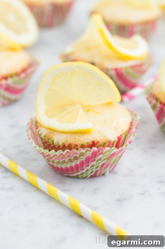 Homemade Lemon Cupcakes drizzled with Lemon Glaze