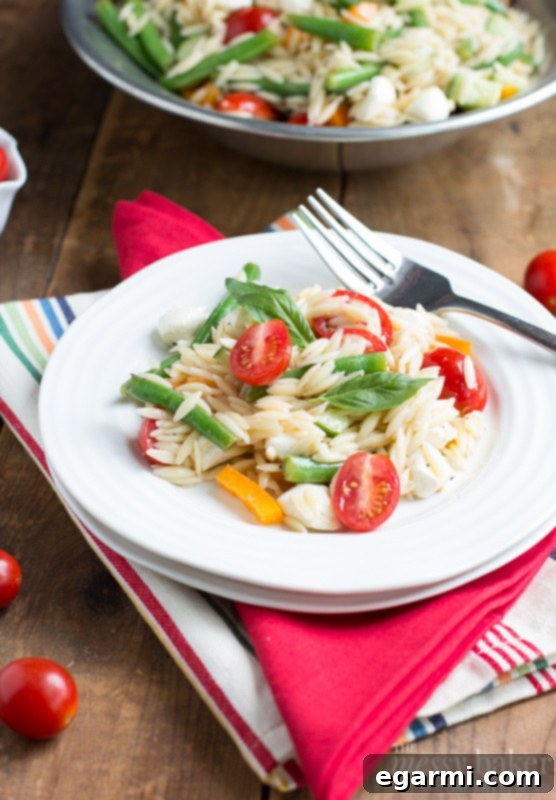 Serving Bowl of Vibrant Summer Orzo Salad