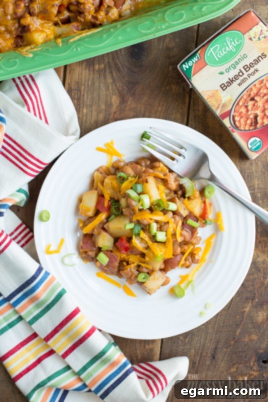 Hearty Loaded Potato and Baked Bean Bake 6 Pacific Organic Baked Beans with Pork, a premium ingredient chosen for its rich, slow-cooked flavor in the casserole
