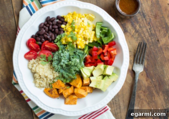 Southwest Fiesta Bowl 7 Hearty Southwestern Veggie Bowl with a poached egg for added protein