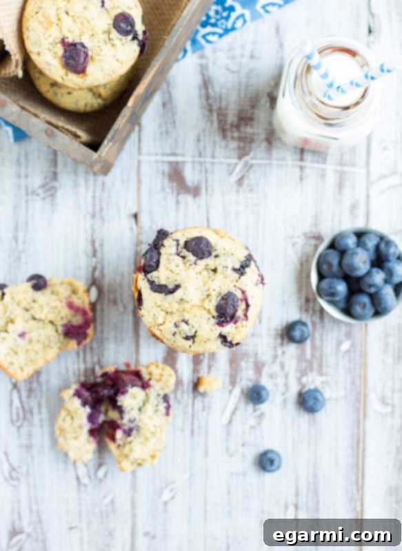 Freshly baked Blueberry Lemon Poppy Seed Muffins cooling on a wire rack, steam gently rising