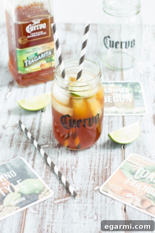 Cocktail Queen preparing a bar with Jose Cuervo Teagarita for effortless party hosting.