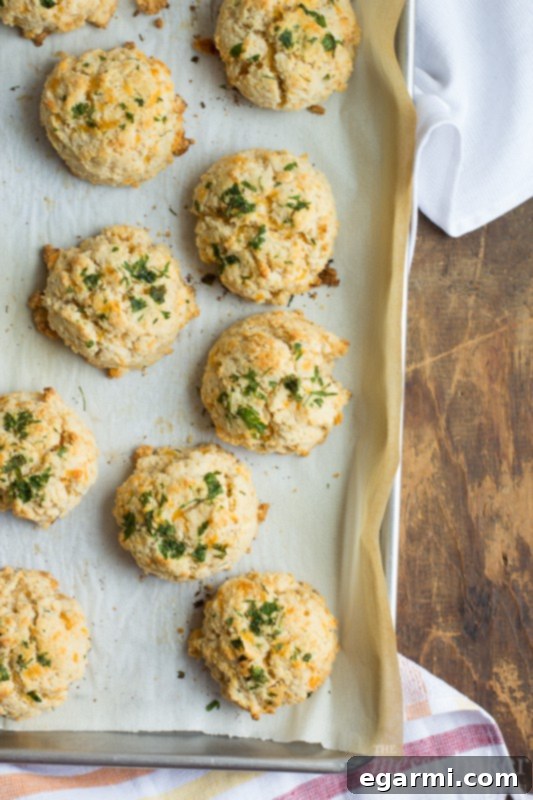 A close-up of a stack of fluffy Gluten-Free Chesapeake Cheddar Bay Biscuits, revealing their golden crust and cheesy interior.