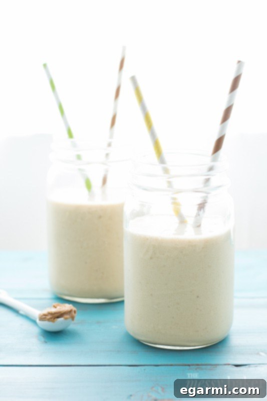 Energizing Peanut Butter Banana Oat Smoothie 5 Another view of the delicious Peanut Butter Banana Oat Smoothie.
