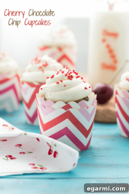 Moist Cherry Chocolate Chip Cupcakes with Vanilla Bean Frosting
