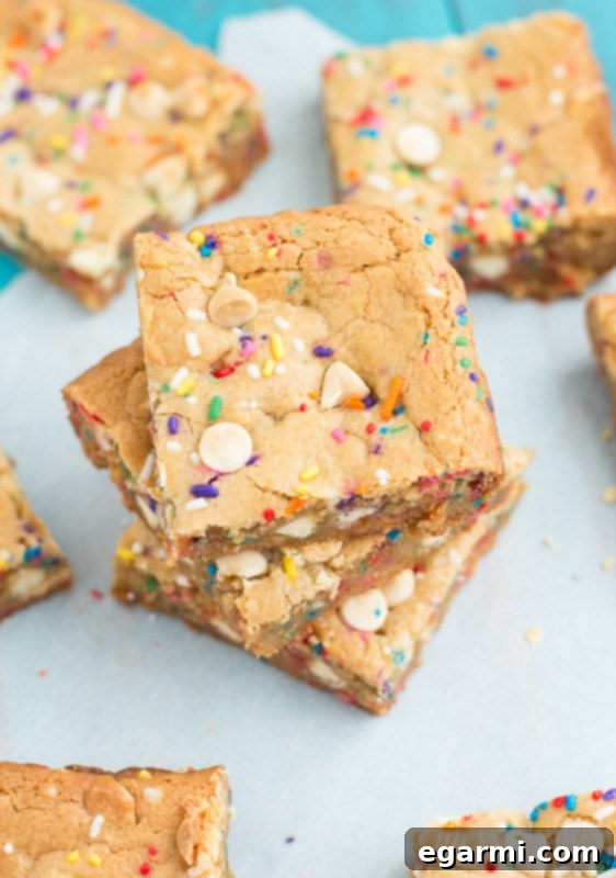 Malted Milk Funfetti Blondie ready to be enjoyed, showcasing its rich texture