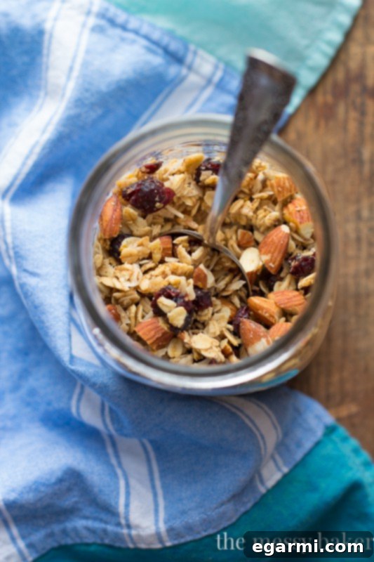Homemade Cranberry Orange Granola with Almonds and Dried Cranberries