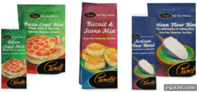 Pamela's Products Giveaway banner featuring Artisan Flour Blend, Biscuit & Scone Mix, and Pizza Crust Mix