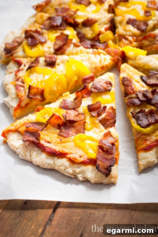 Drained banana peppers and crispy bacon, ready for pizza topping