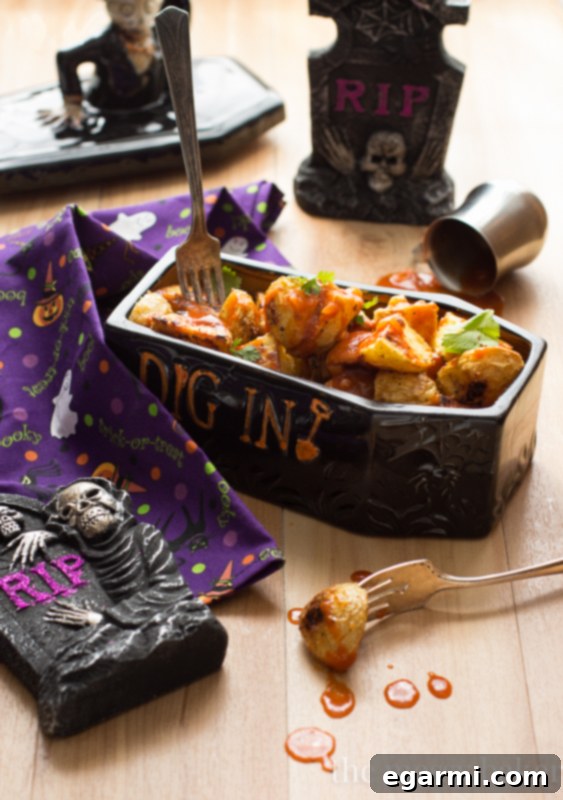Bloody Mary Potatoes for Sunday Supper 6 Halloween Inspired Roasted Potatoes with Bloody Mary Sauce
