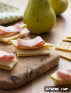 Smoked Ham, Havarti, and Pear Cracker Bites 8 Finished Havarti, Pear, and Smoked Ham Cracker Appetizer
