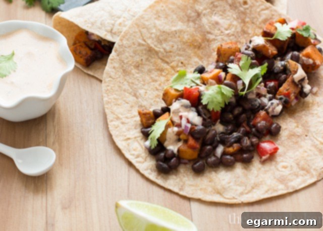 Easy Sweet Potato & Black Bean Tacos with Chipotle Crema - Vibrant Colors