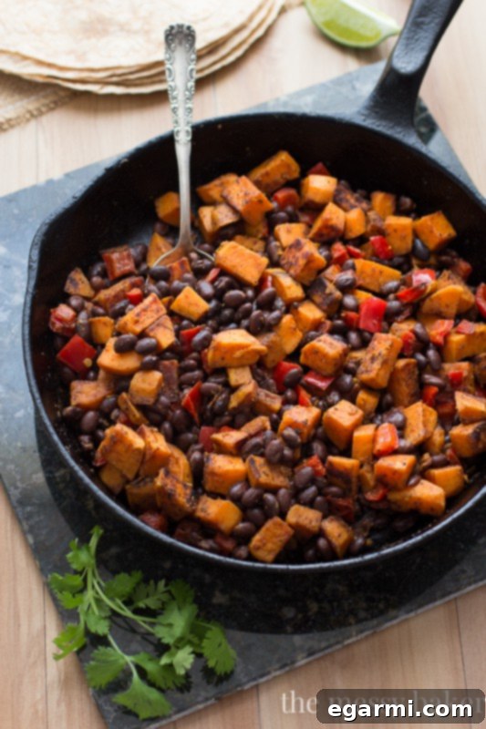 Sweet Potato & Black Bean Tacos with Chipotle Crema - Filling Closeup