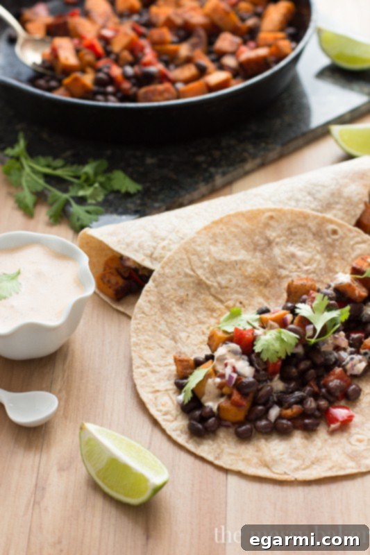 Sweet Potato & Black Bean Tacos with Chipotle Crema - Final Presentation