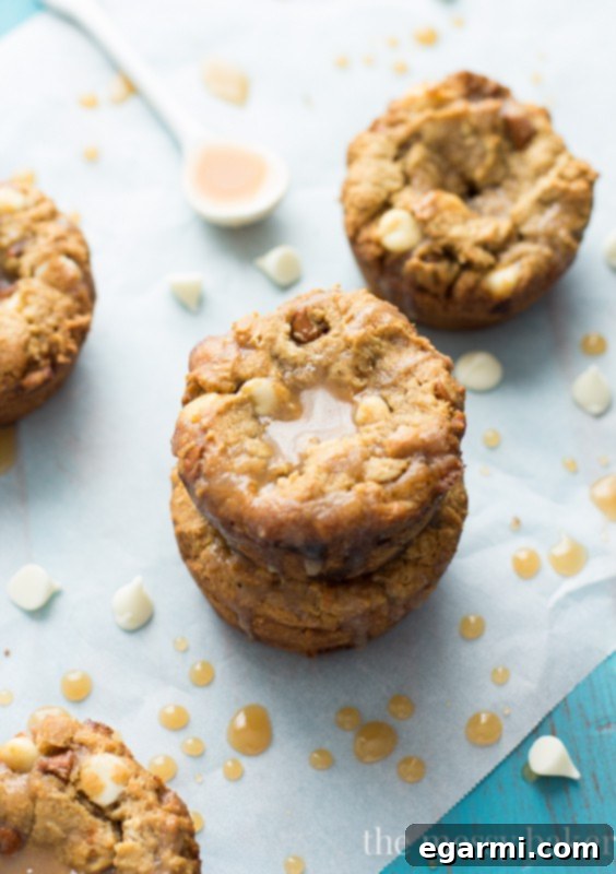 Pumpkin Cookie Cups with Caramel Close-up of Gluten-Free White Chocolate Pumpkin Cookie Cups with rich caramel