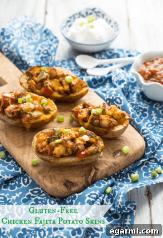 Easy Gluten-Free Chicken Fajita Potato Skins Appetizer Recipe | The Messy Baker Blog