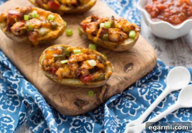 Gluten-Free Chicken Fajita Potato Skins | The Messy Baker Blog | Perfect for Football Parties