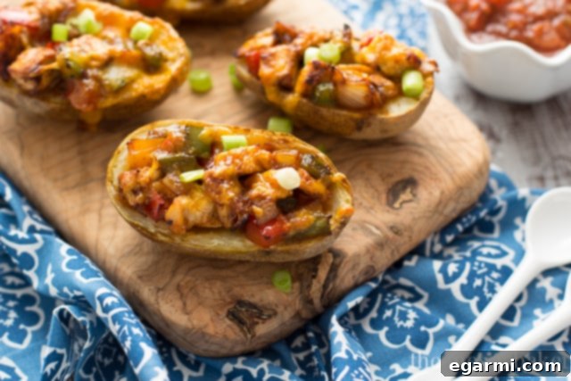 Easy Gluten-Free Chicken Fajita Potato Skins Appetizer Recipe | The Messy Baker Blog