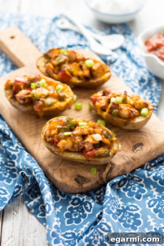 Easy Gluten-Free Chicken Fajita Potato Skins Appetizer Recipe | The Messy Baker Blog