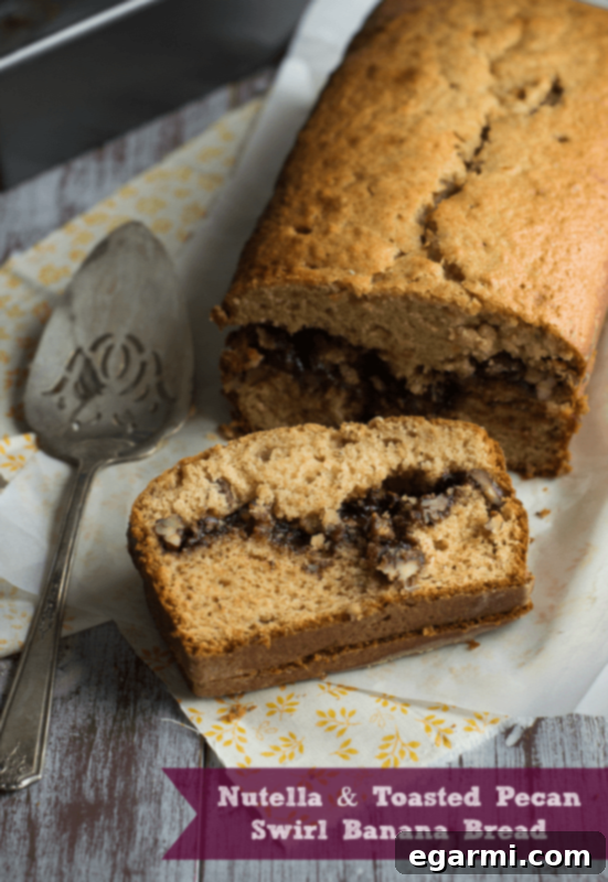 Nutella & Toasted Pecan Swirl Banana Bread - A delicious homemade recipe for using overripe bananas.