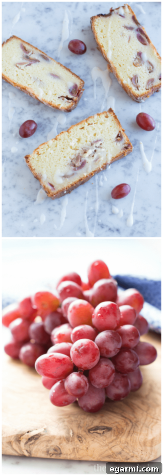 Moist Ricotta Pound Cake with Grapes and a Light Dusting